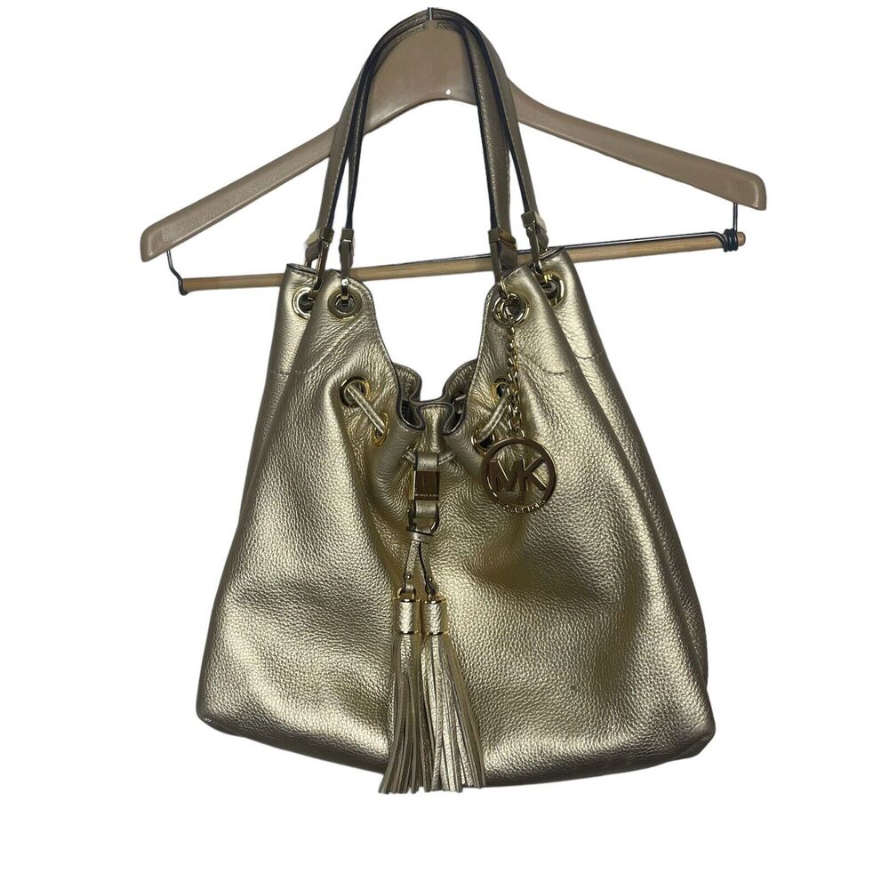 Michael Kors Camden Large Leather Drawstring Shoulder Bag Gold